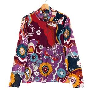 Jade Johnny Was Rebecca L12524-8 Floral Paisley Mesh Mock Tee Top L Multicolor